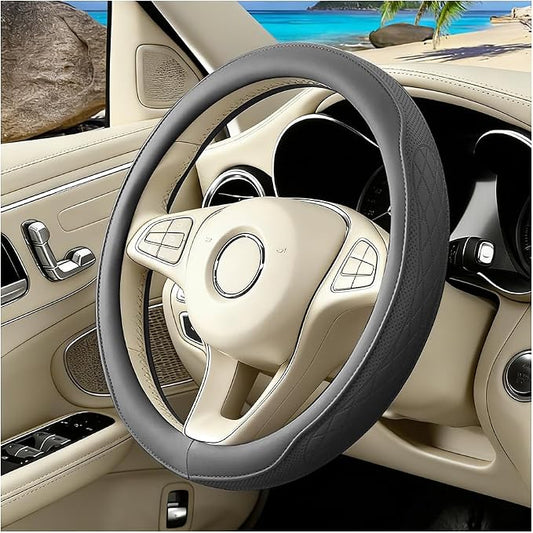 Car Steering Wheel Cover, Breathable Anti-Slip Vehicle Steering Wheel Protector with Inner Ring, Automotive Interior Protective Accessories, Universal for SUV RV Truck (Gray)