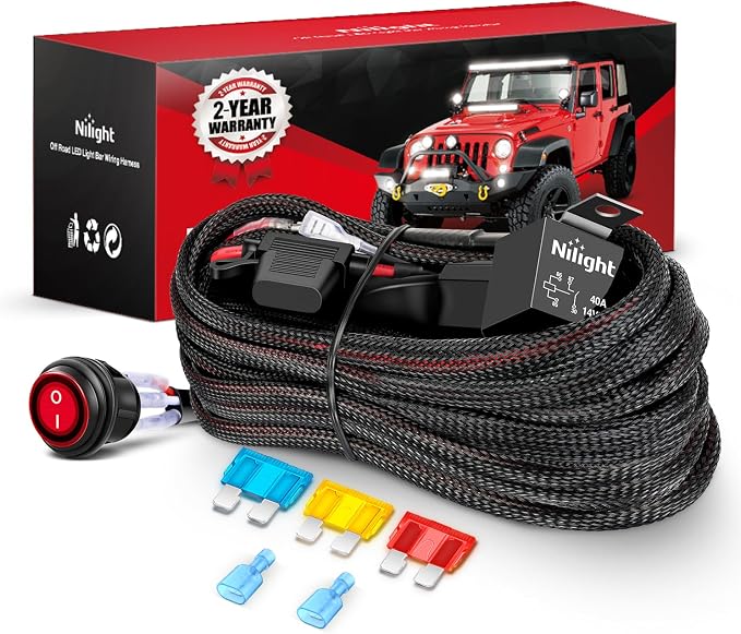 Nilight Wiring Harness Kit Nylon 14 AWG 1 Lead 12 V On Off Switch Power Relay Blade Fuse for LED Light Bar Off Road Lights on Car Jeep Boat Trucks