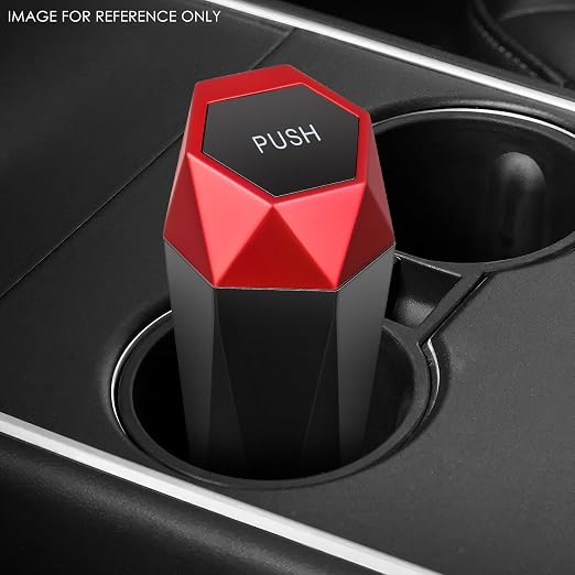 DNA Motoring Mini Car Auto Trash Can with Removable Lid, Leakproof Mini Garbage Bin for Automotive Home Office,Black/Red,ZTL-OD-01-RD
