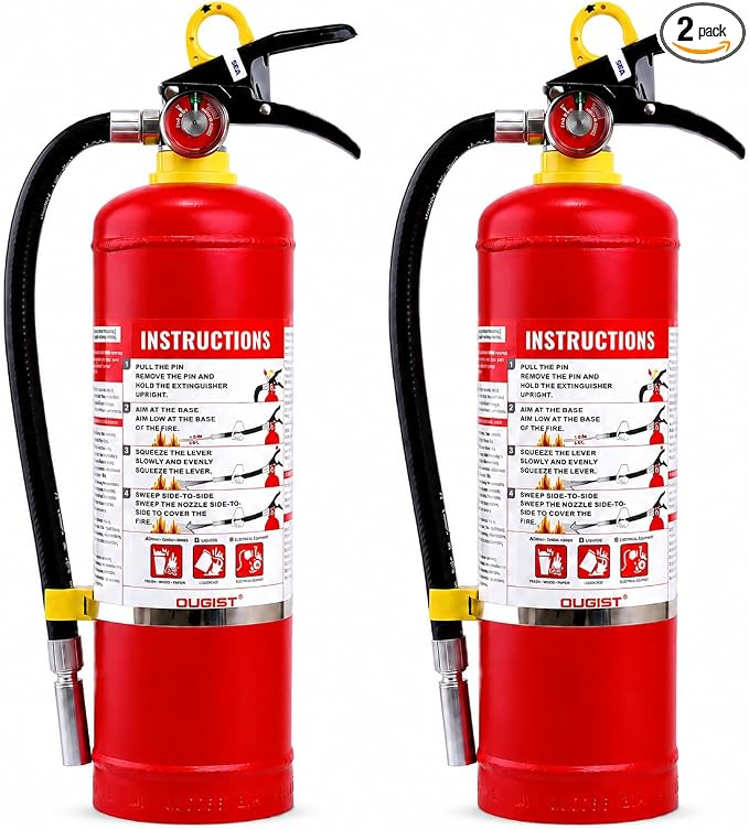 Ougist ABC Dry Chemical Fire Extinguisher, 5 lb – 2-A:10-B：C Rated for Home, Office & Vehicle, Quick Release, Easy-Grip Handle, Ideal for Electrical & Grease Fires, Model FF2KG 2Pack