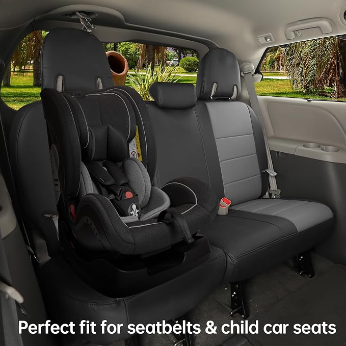 coverdream Sienna Car Seat Covers Custom Fit for 2011-2020 Toyota Sienna XLE,Limited,Limited Premium,2nd Row Captain Seats w/Foot Rest,Waterpoof Faux Leather Seat Protector(Full Set,Black/Gray)