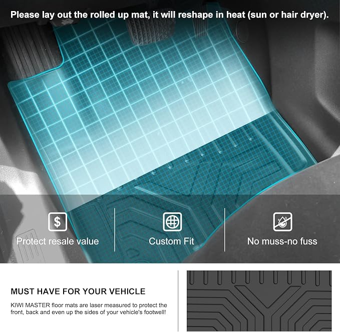 Kiwi Master Floor Mats for 2018-2024 Chevy Equinox/GMC Terrain | Custom Fit All Weather Car Mats, Heavy Duty TPE Floor Liners, Front & Rear 2 Row Set, Black