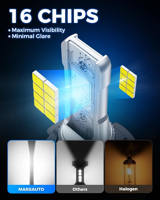 Marsauto H13 H10 LED Light Bulbs Combo 60,000 Lumens 6500K White, 1:1 Size 9008/H13 9145/H10 LED Fog Light Bulbs Combo for 2004-2014 Ford F-150, 2005-2020 F250/F350, 2005-2009 Dodge Dakota, Pack of 4