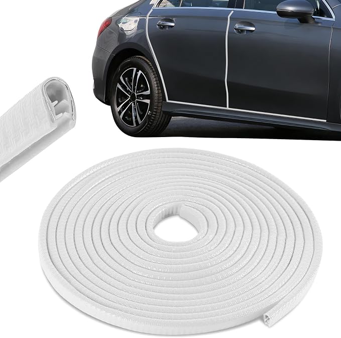 33ft (10m) Car Door Edge Guards, Car Door Protector, No-Glue Required Rubber Seal U Shape Automotive Door Entry Guard, Auto Door Edge Molding Protection for Most Vehicles (White, 33Ft)
