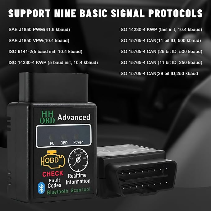 OBDII Car Diagnostic Scanner, Engine Fault Code Reader Bluetooth Scan Tool with Reset & Live Data, Professional OBD2 Wireless Automotive Diagnostic Tester for Phone and PC