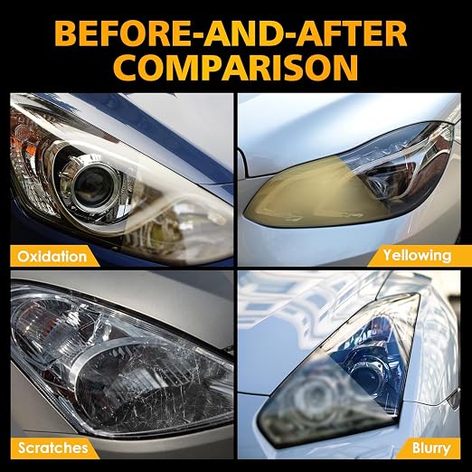 SHIELDOM Professional Headlight Restoration Kit with Abrasive Paper & Surface Ceramic Protective Coating Fluid to Remove Cloudy, Oxidation & Scratches and Restore Clarity DIY Set - 6PCS