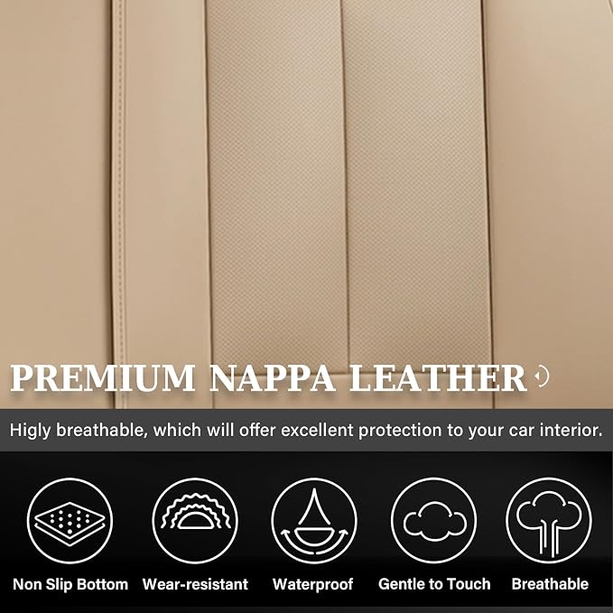 Coverado Backseat Cover for Dogs, Car Seat Protector for Back Seat, Car Seat Covers Beige, Car Seat Cushion Nappa Leather, 3-Pieces Waterproof Seat Covers Carseat Cover Universal Fit for Most Cars