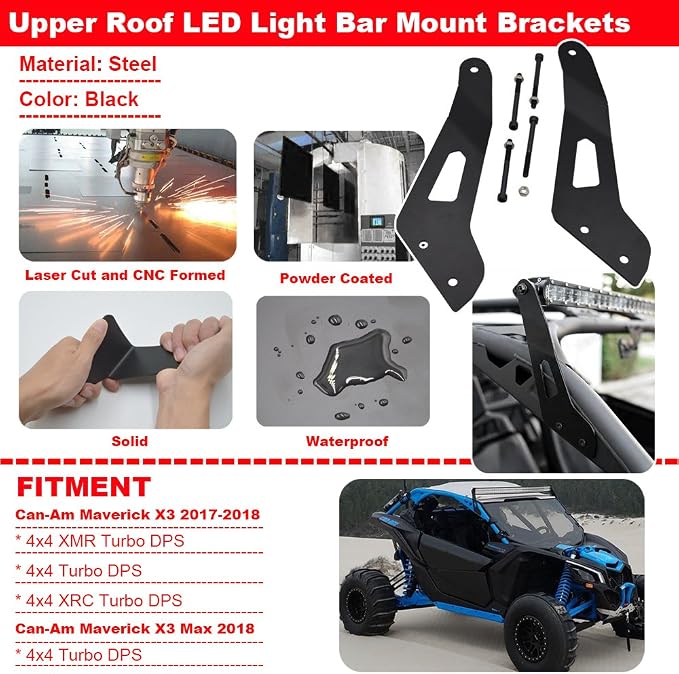 Compatible with 50/52 inch LED Light Bar Upper Roof Windshield Mounting Brackets Compatible with Can Am Maverick X3 and X3 Max 2017-2026 All Models