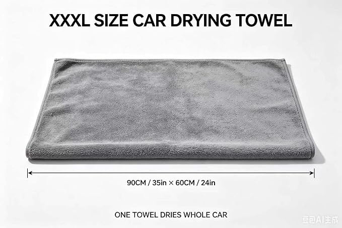 Microfiber Towels for Cars, 1200 GSM Car Drying Towel, 24 x 36 in Thick Plush Auto Detailing Towel, Ultra Absorbent Edgeless Car Wash Towel, Lint-Free, Charcoal Grey, 1 Pack