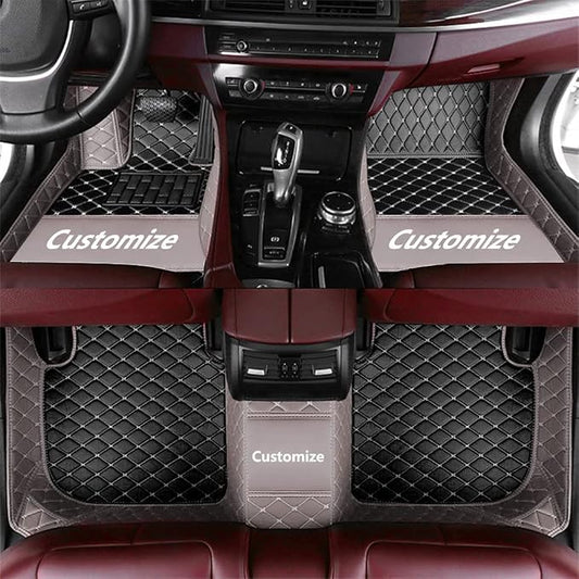 Custom Making Car Floor Mats for 90% Car Model Luxury Leather All Weather Waterproof Anti-Skid Full Coverage Liners (Black and Gray)