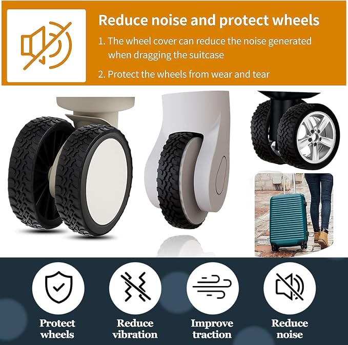 10 Pcs Luggage Wheels Covers Silicone, Suitcase Wheel Covers, Cuttable Silicone Luggage Wheel Protector, Silent Noise Reduction Shock for Spinner Wheel Suitcases or Office Chair Caster Grey Y