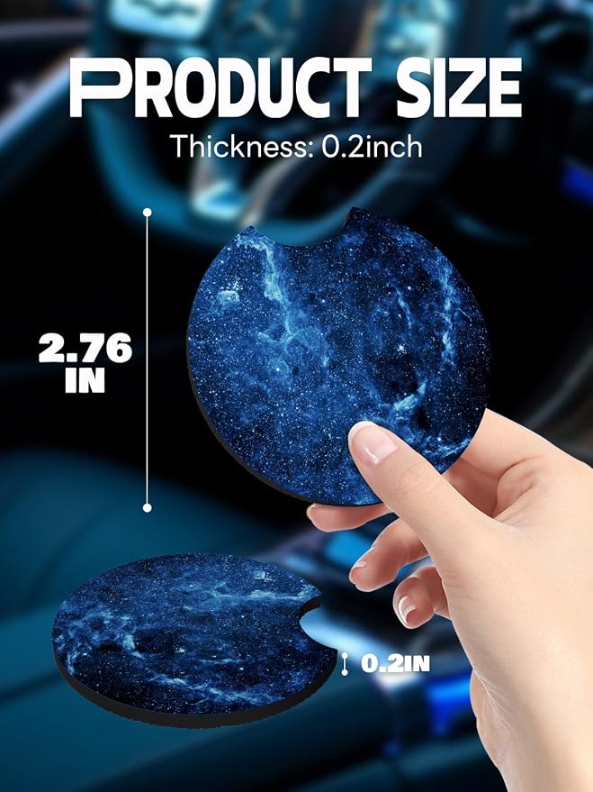 WOCOCN Car Coasters,Cup Holder Coasters for Car,2.75inch Anti Slip and Absorbent,Cute Automotive Interior Accessories for Cup Holder,Pack of 2 (Blue Sky-2)