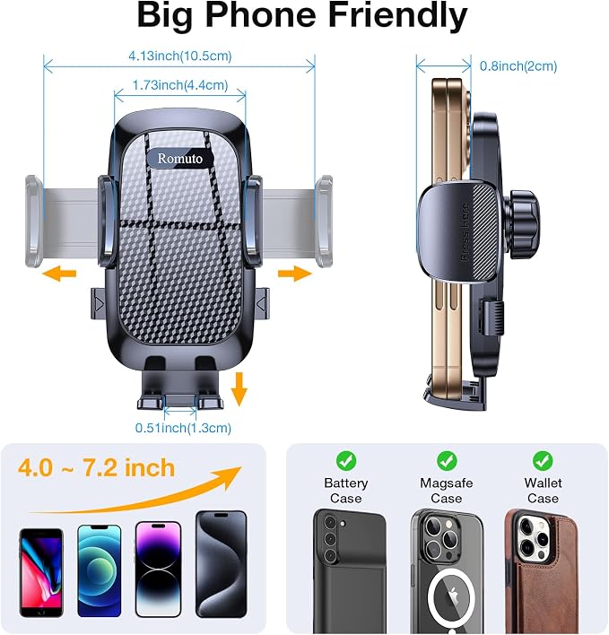 Romuto Phone Holders for Your Car Phone Holder Mount【Super Suction】 Cell Phone Holder for Car Accessories for Women Men【360° Adjustable】 Suction Phone Mount for Car, Window, Bathroom
