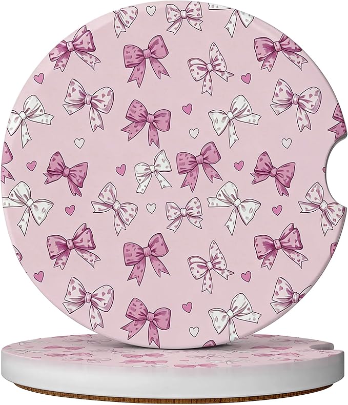 2 Pack Car Coasters for Cup Holders, Absorbent Ceramic Cup Coaster with Cork Base and Finger Notch, Cute Car Accessories Interior for Women Men