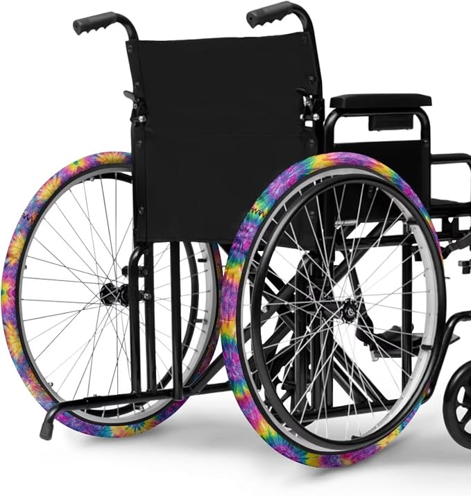 2 Pairs Wheelchair Tire Covers Protectors Watercolor Tie Dye 24 Inch Wheelchair Cover Non Slip Wear Resistant Wheelchairs Ring Protective Covers for Adults