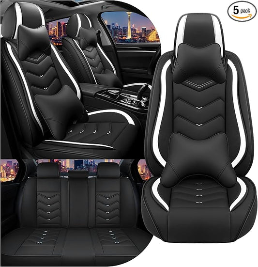 CTDS Car Seat Covers for Honda Civic 2000-2026, Stylish Sport Seat Cover, Premium Nappa Leather Car Seat Cover. Automobile Seat Covers Sets.(Luxury 5 Seats/Black White)