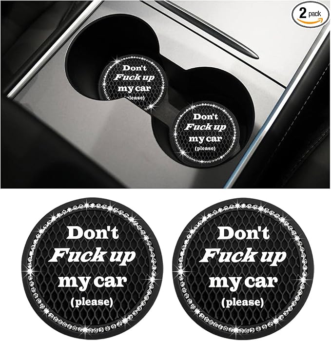 Ziciner 2 Pack Bling Car Cup Holder Coaster, 2.75 Inch Anti-Slip Auto Insert Cup Coaster, Crystal Car Drink Cup Mat Perfect for Women Girls, Universal Interior Decor Accessories (Black)