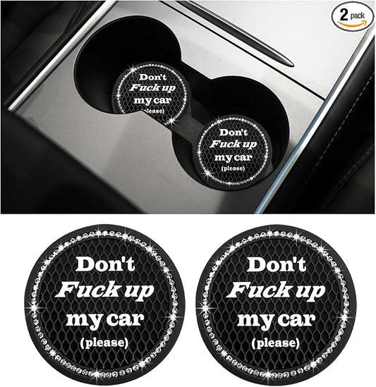 Ziciner 2 Pack Bling Car Cup Holder Coaster, 2.75 Inch Anti-Slip Auto Insert Cup Coaster, Crystal Car Drink Cup Mat Perfect for Women Girls, Universal Interior Decor Accessories (Black)