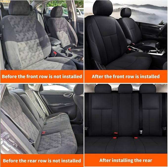 AOMSAZTO Custom Fit Car Seat Covers for Nissan Altima: 2013-2018 S SV SR | 2017-2018 SL Full Set Faux Leather Waterproof Car Seat Covers Black