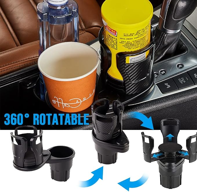 Garlo Car Cup Holder, Garlo Multifunctional Car Cup Holder All Purpose, 360° Swivel Adjustable Large Cup Holder (Carbon Black+Matte Black)