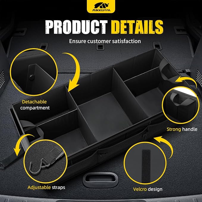 MIKKUPPA Car Trunk Organizer with Cooler - 95L Collapsible Trunk Organizer with Lid, Trunk Storage Organizers for SUV Truck Van with Adjustable Straps and Non Slip Bottom (Black, XX-Large with Cooler)