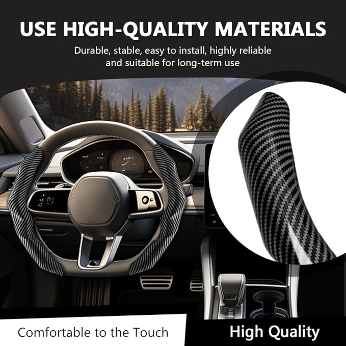 2Pcs Carbon Fiber Steering Wheel Cover, Cool Irregular Shape Grip & Anti-Slip Lining Segmented Design Steering Wheel Protector for Car Interior Accessory, Stylish & Sporty (Black)