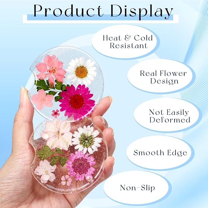 Swooflia Flower Car Cup Holder Coasters for Women - 2.75 Inch Cute Resin Clear Automotive Drink Cupholder Insert Car Accessories 2 Pack Pink