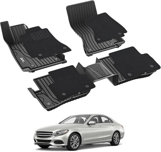 3W Floor Mats with Carpets for Mercedes Benz C-Class 2015-2021(for Sedan Only,Not fit Coupe and Cabriolet), TPE Floor Liner Thickened Carpet for Benz C Class C300/C400/C350e/C43 AMG/C63 AMG/C63 AMG S