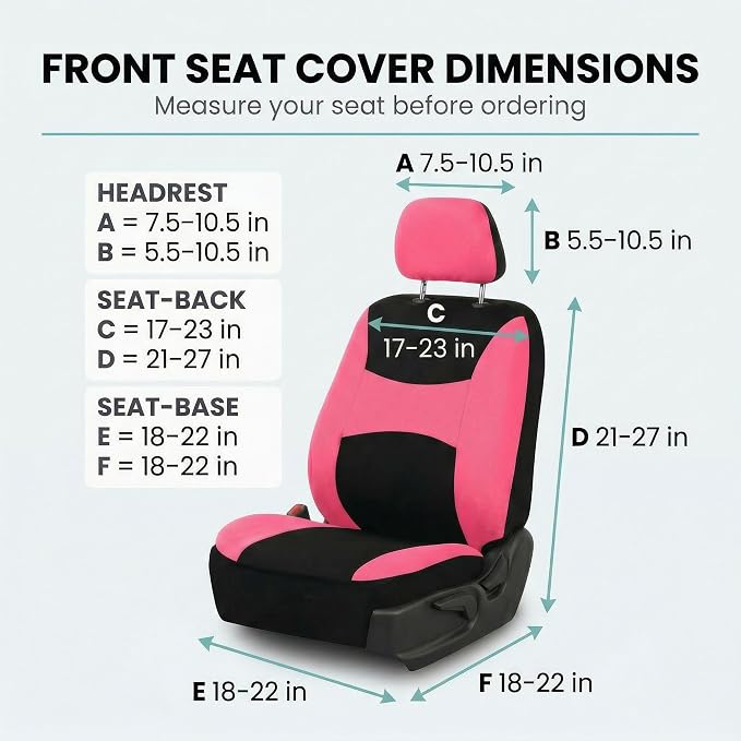 FH Group Universal Car Seat Covers Front Set for SUV Truck Sedan Vans | Waterproof All-Purpose Cloth Seat Cover Set Airbag Compatible Washable Split Bench Protector Interior Upgrade - Pink