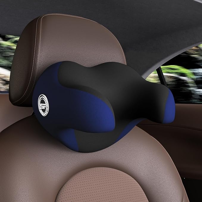 U-Shaped Car Headrest Pillow, Headrest Pillow with Adjustable Strap(Blue) | Ergonomic Design Fits Most Car & Office Chairs, Space Memory Foam & Removable Cover, Extreme Comfort Travel Car Pillow(Blue)