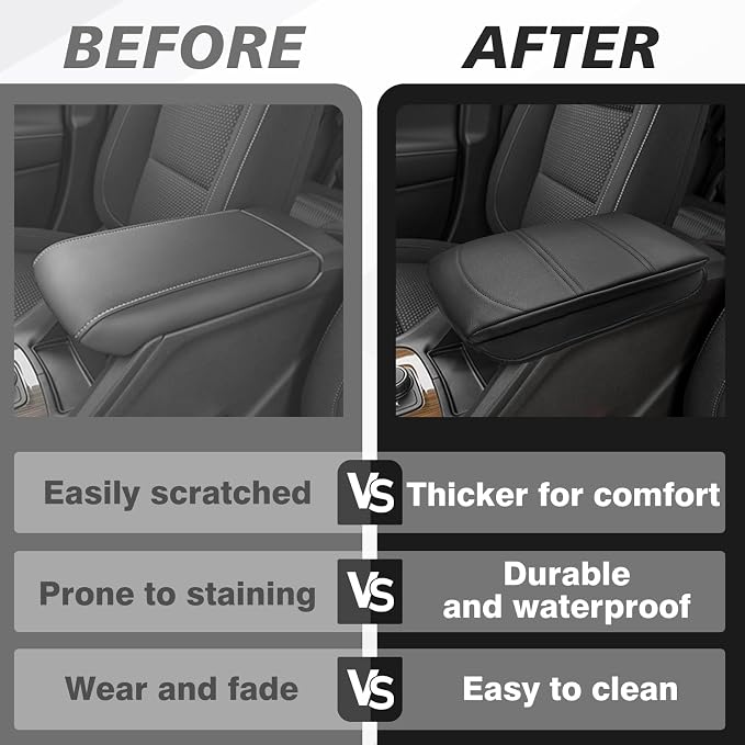 Muslogy Center Console Armrest Cover Fit for GMC Acadia 2017-2023 Accessories, Comfort Armrest Pad Console Lid Cushion Vegan Leather 1-Inch Extra Thick