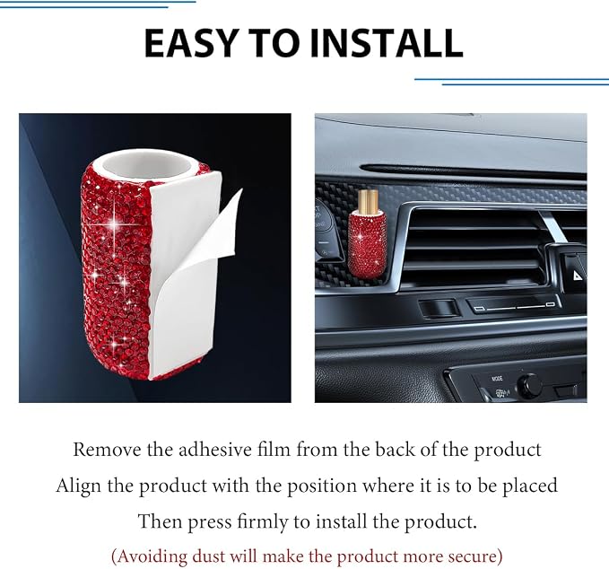 DXNQ Upright Car Lipstick Holder, Bling Strong Adhesive Upright Lipstick Organizer Vehicle Lip Balm Holder, Sparkling Rhinestone Auto Interior Insulating Lip Balm Mount for Women (Red)