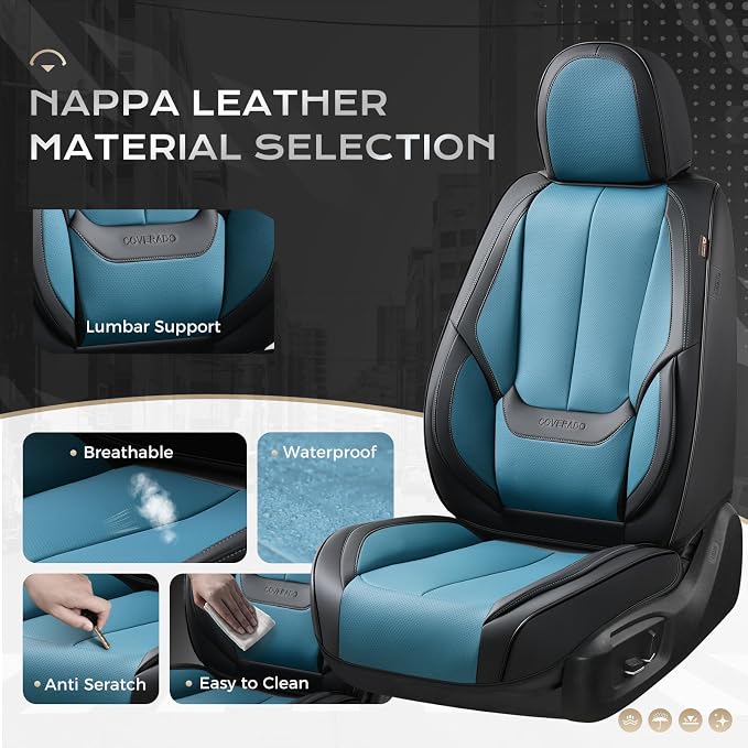 Coverado Car Seat Covers, Seat Covers for Cars, Waterproof Leather Auto Seat Protectors, Leather Car Seat Cushion, Car Interiors Accessories Universal Fit for Most Cars
