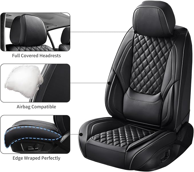 Car Seat Covers Full Set,5 Seat Leather Seat Covers for Cars,Front Seats and Back Seat Cover,Waterproof Car Seat Cushion Protectors,Universal Fit for Most Cars SUV Trucks(Black, Full Set)