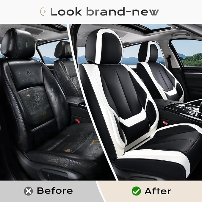 Coverado Car Seat Covers, Seat Covers for Cars, Waterproof Leather Auto Seat Protectors, Leather Car Seat Cushion, Car Interiors Accessories Universal Fit for Most Cars