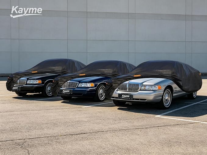 Kayme 7 Layers Sedan Car Cover Custom Fit for Mercury Grand Marquis, Ford Crown Victoria, Lincoln Town Car, Waterproof All Weather for Automobiles, Rain Sun UV Protection.Black