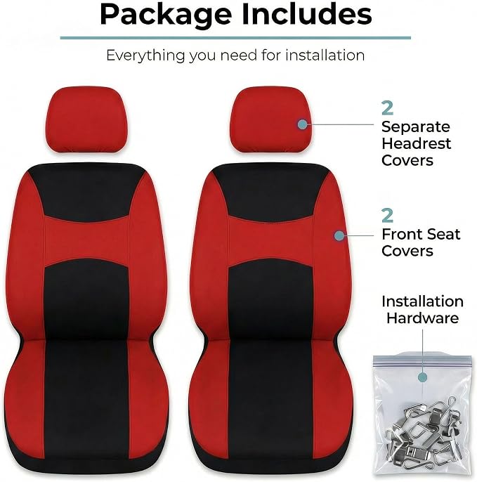FH Group Universal Car Seat Covers Front Set for SUV Truck Sedan Vans | Waterproof All-Purpose Cloth Seat Cover Set Airbag Compatible Washable Split Bench Protector Interior Upgrade - Red