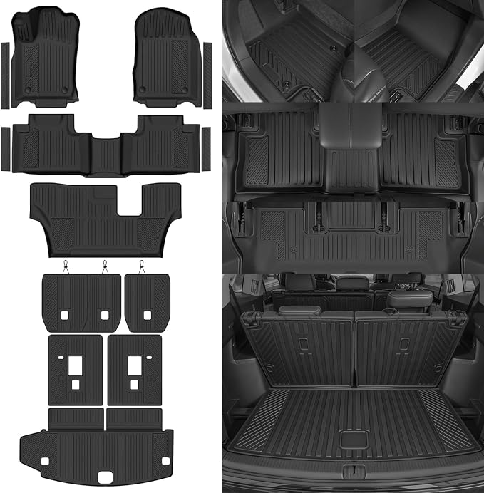 Custom Fit Floor Mats for 2016-2025 2026 Dodge Durango 7-Seater 2nd Row Bench Seats, All Weather TPE Floor Liners with Trunk Mat & Backrest Mats & Door Sill Guard, Full Set Interior Accessories