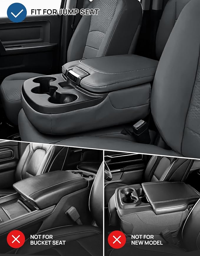 JOYTUTUS Center Console Cover Compatible with 2013-2018 Ram 1500 & 2013-2026 Ram 2500/3500/1500 Classic Model Jump Seat Console, Leather Arm Rest Covering for Car, Durable Middle Console Cover, Gray