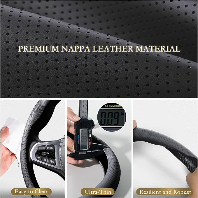 Aimato Car Steering Wheel Cover, Ultra-Thin Car Steering Wheel Cover,Comfortable & Breathable Microfiber,Universal Fit for Most Cars, Nappa Black