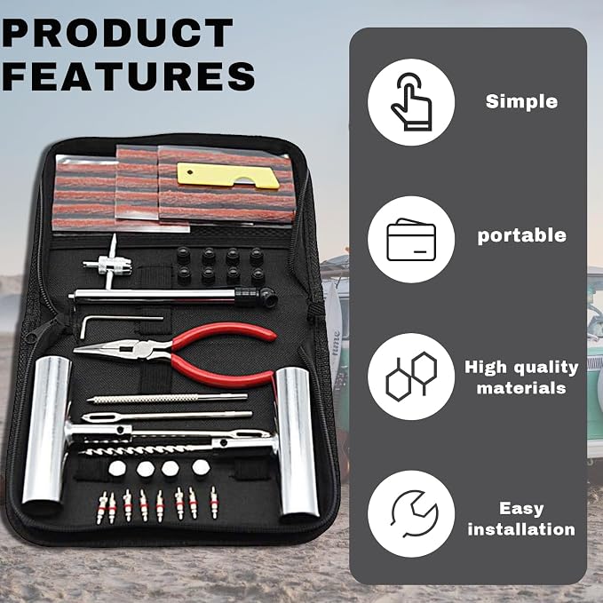 45PCS Car Tire Repair Kits, Heavy Duty Tire Plug Kit to Fix Punctures Plug Flats, Vehicle Patch Repairing Set Accessories, Universal for SUV, RV, Truck, Tractor, Trailer, Motorcyle (45PCS)