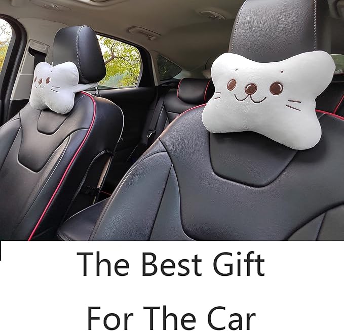 Sexysamba Car Headrest Pillow,Cartoon Neck Pillow for Car,Comfortable Soft Car Seat Pillow for Driving,Head Rest Cushion,Cute Neck Pillow for Travelling and Home 2Pcs (White)