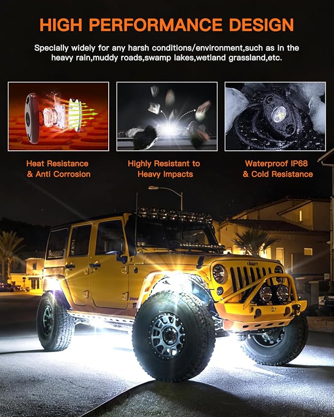 White Rock Lights,LEDMIRCY R1 LED Rock Lights Kit with Toggle Switch Wiring Harness 12PCS Luces para Carro for Trucks ATV UTV Golf Cart Under Glow Light High Power IP68 Waterproof