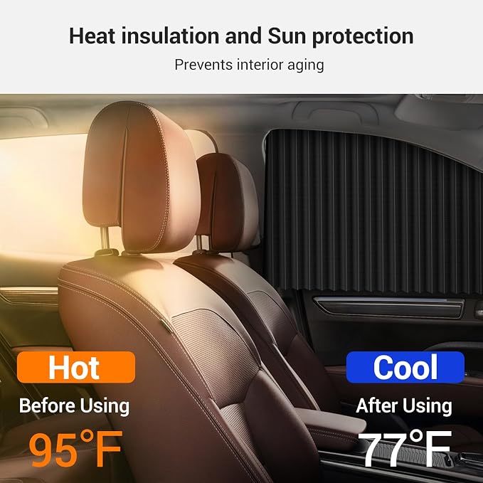 ZATOOTO Car Side Window Sun Shades - Privacy Magnetic Black 2 Pcs Covers Blinds Curtains - Auto Accessories Sunshades Keeps Cooler Screen for Baby Sleeping