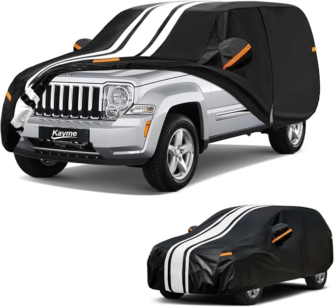 Kayme Heavy Duty Car Cover Custom Fit for Jeep Liberty (2002-2012) Waterproof All Weather for Automobiles, Gift with Tape/Towel, Outdoor Full Exterior Cover Rain Snow Sun UV Protection.