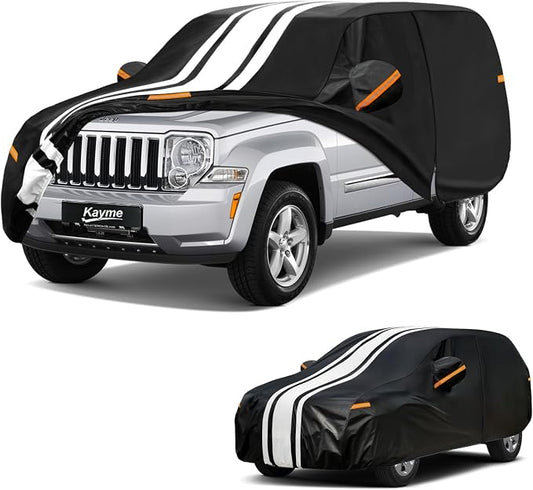 Kayme Heavy Duty Car Cover Custom Fit for Jeep Liberty (2002-2012) Waterproof All Weather for Automobiles, Gift with Tape/Towel, Outdoor Full Exterior Cover Rain Snow Sun UV Protection.