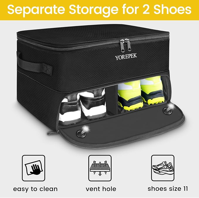 YOREPEK Golf Gifts for Men, 2 Layer Golf Trunk Organizer for 2 Pair Shoes | Waterproof Car Trunk Locker with Separate Ventilated Compartment for Balls, Tees, Clothes, Gloves, Birthday Gifts for Golfers