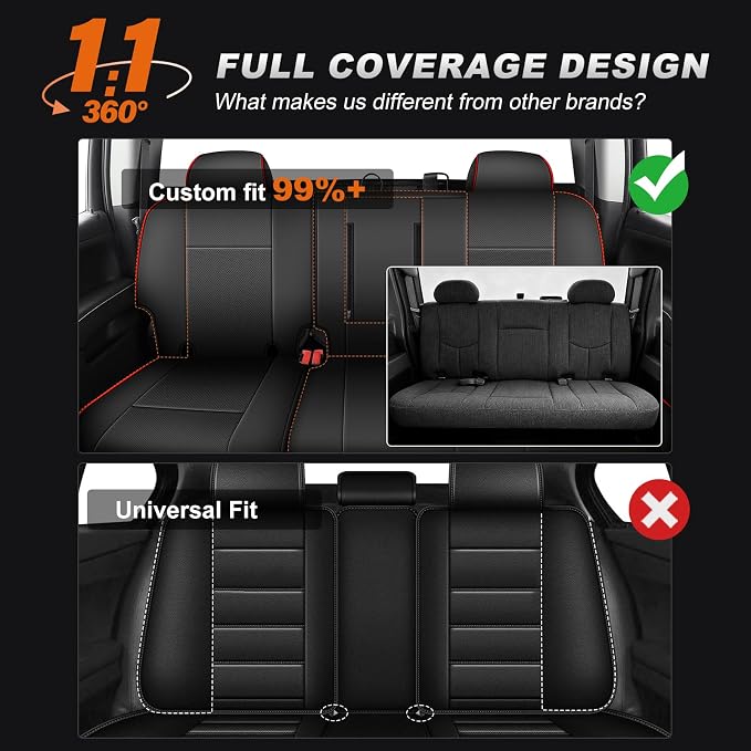 AOMSAZTO Truck Seat Covers for Chevy Silverado/GMC Sierra 1500 (2007-2013) 2500HD/3500HD (2007-2014) - Black with Red Trim Faux Leather Car Seat Cover Full Set(Rear 40/60 Split for Crew Cab)