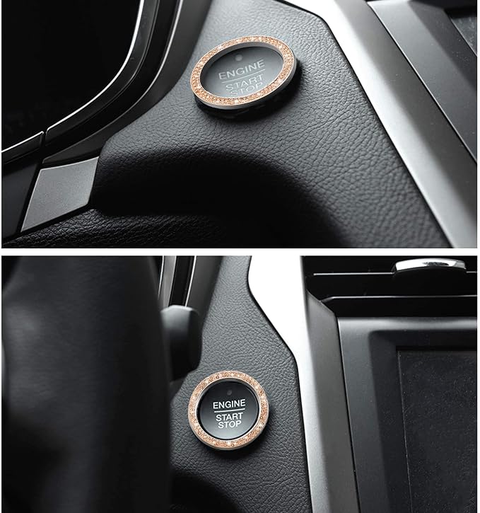 WINKA 2pcs Bling Car Engine Start Button Cover Diamond Crystal Push Start Stop Button Ring Sparkly Bling Ignition Button Cover Rhinestone Keyless Ignition Ring Universal Accessories for Car (Orange)