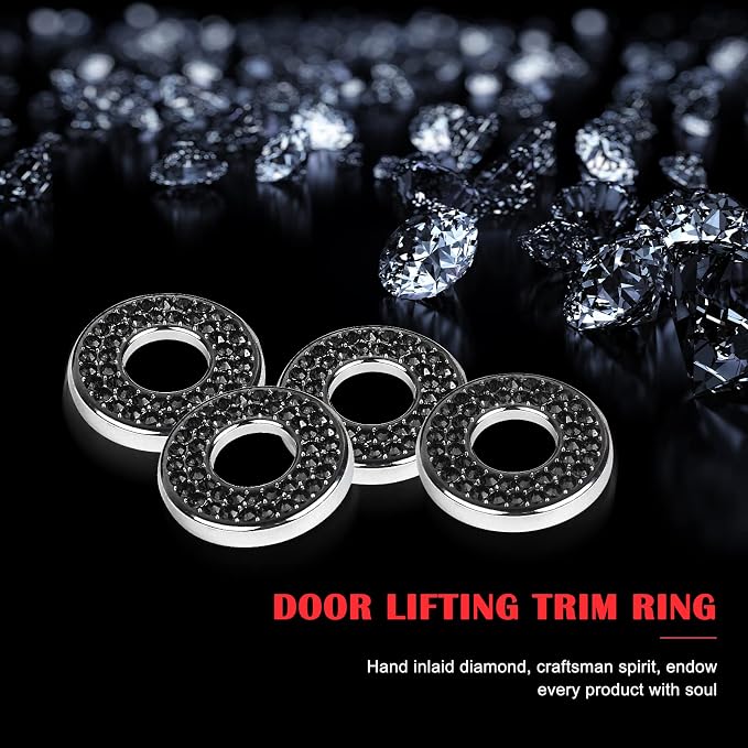4 Pack Bling Car Inner Door Lock Covers, Rhinestones Pull Rod Bolt Decoration Stickers, Auto Universal Sparkly Door Bolt Cap, Compatible with Mercedes-Benz A/B/C/D/E Class (Black)